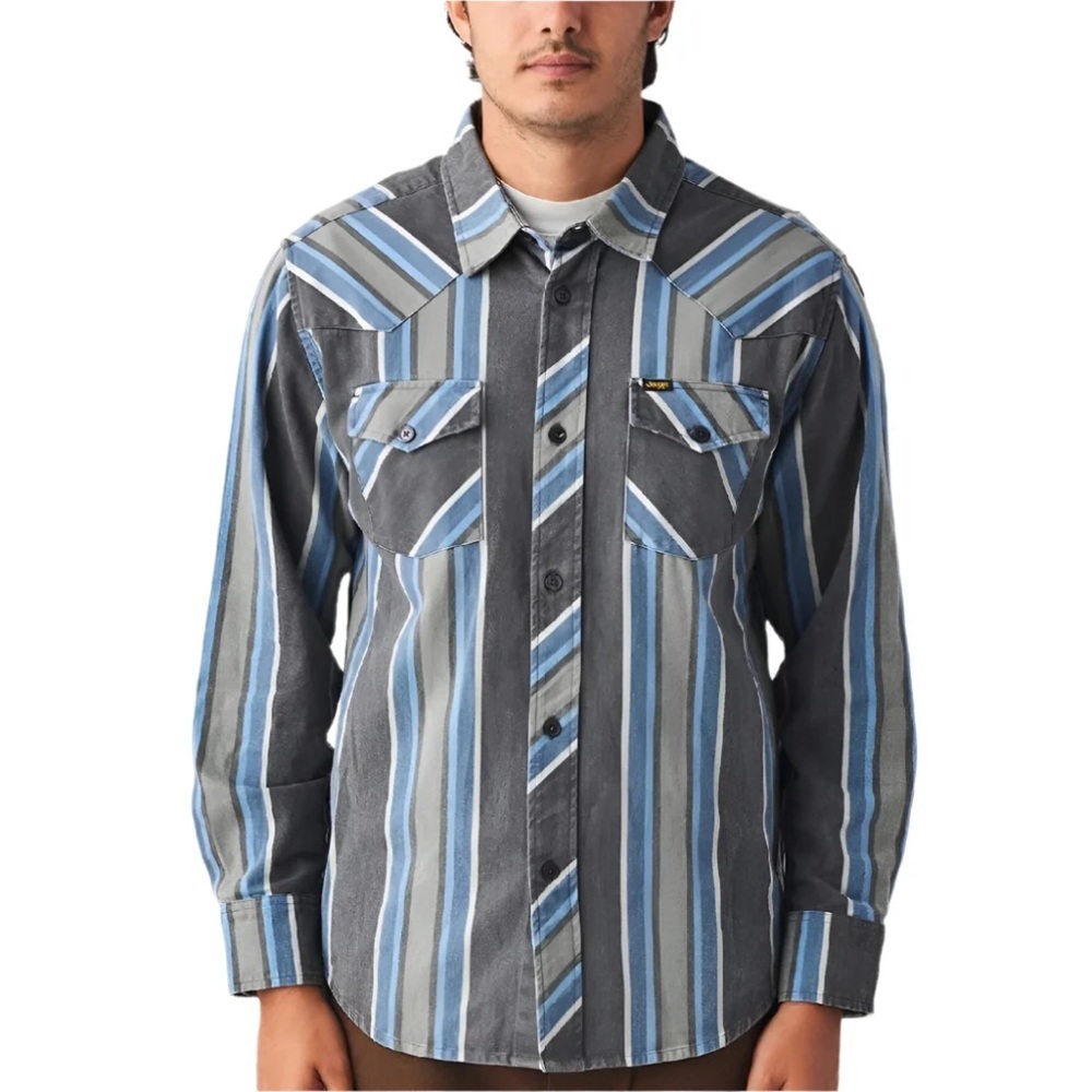 New! Seager Men's XL Amarillo Western Shirt Vintage Black Stripe Canvas Cotton